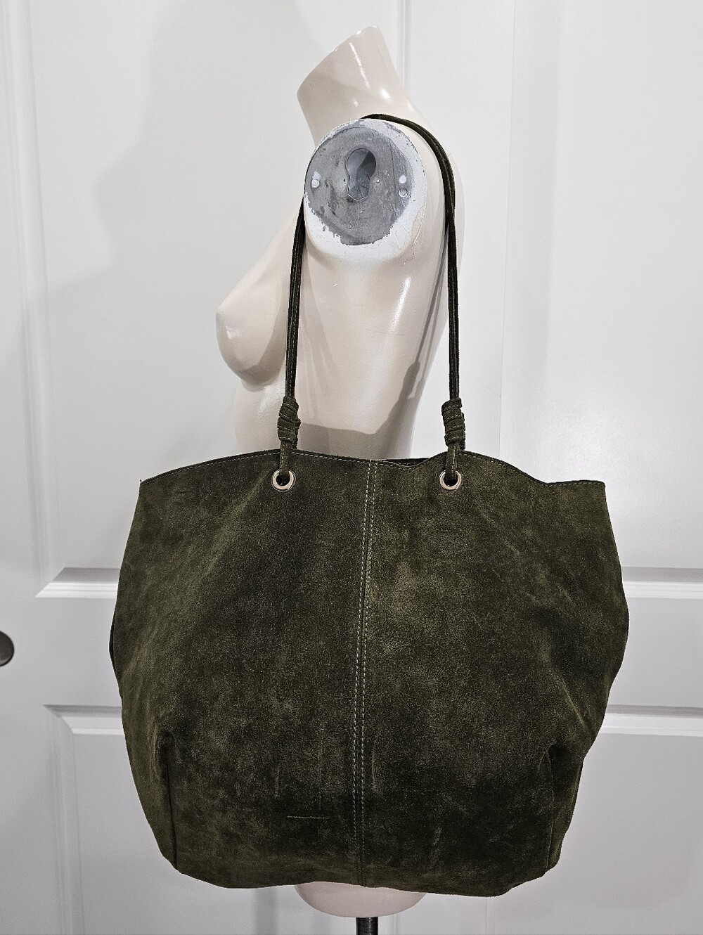 WORLD MARKET Women Suede Olive Green Shoulder Tote Bag